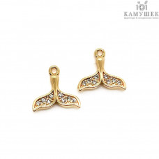Подвеска хвост кита цирконы, цвет золото 