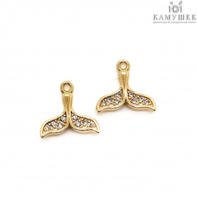 Подвеска хвост кита цирконы, цвет золото 