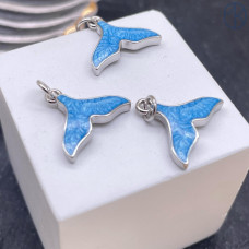 Подвеска хвост кита голубая эмаль, цвет серебро 14х16 мм