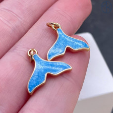 Подвеска хвост кита голубая эмаль, цвет золото 14х16 мм