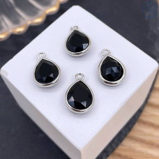 Подвеска капля агат черный, цвет серебро 11 мм