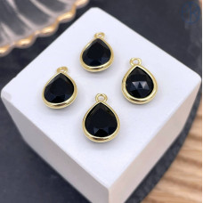 Подвеска капля агат черный, цвет золото 11 мм