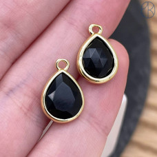 Подвеска капля агат черный, цвет золото 11 мм