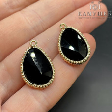 Подвеска капля агат черный, цвет золото 23 мм