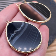 Подвеска капля агат с прожилками, цвет золото 40х34 мм