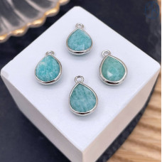 Подвеска капля амазонит, цвет серебро 11 мм