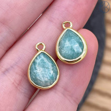 Подвеска капля амазонит, цвет золото 11 мм