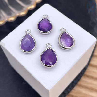 Подвеска капля аметист, цвет серебро 11 мм