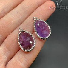 Подвеска капля аметист, цвет серебро 23 мм