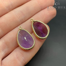 Подвеска капля аметист, цвет золото 23 мм