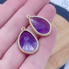 Подвеска капля аметист, цвет золото 23 мм