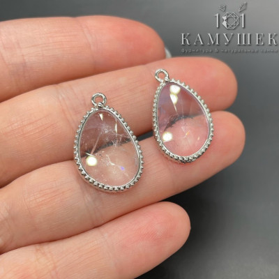 Подвеска капля аметист лавандовый, цвет серебро 23 мм