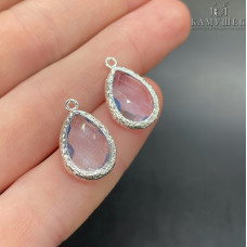 Подвеска капля белый циркон, цвет серебро 18х11 мм  