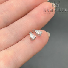 Подвеска капля белый циркон, цвет серебро 7x4 мм