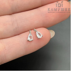 Подвеска капля белый циркон, цвет серебро 7x4 мм