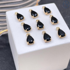 Подвеска капля черный циркон, цвет золото 7х4 мм