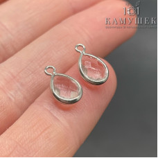 Подвеска капля циркон, цвет серебро 11х7 мм 