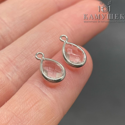 Подвеска капля циркон, цвет серебро 11х7 мм 