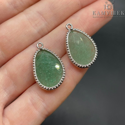 Подвеска капля кварц зеленый клубничный, цвет серебро 23 мм