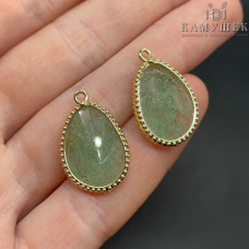 Подвеска капля кварц зеленый клубничный, цвет золото 23 мм