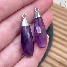 Подвеска капля огранка аметист, цвет серебро 30х9 мм