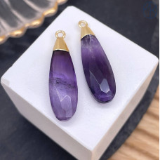 Подвеска капля огранка аметист, цвет золото 30х9 мм