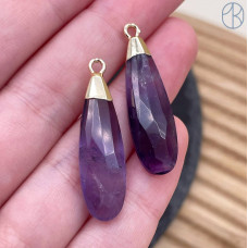 Подвеска капля огранка аметист, цвет золото 30х9 мм