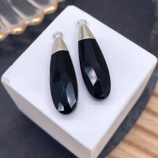 Подвеска капля огранка черный агат, цвет серебро 30х9 мм