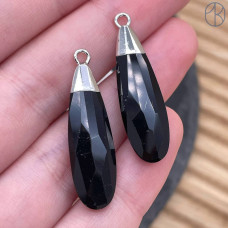 Подвеска капля огранка черный агат, цвет серебро 30х9 мм
