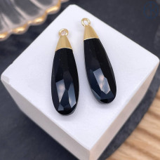 Подвеска капля огранка черный агат, цвет золото 30х9 мм