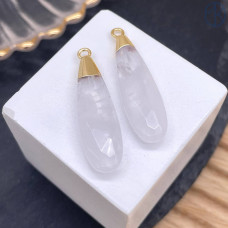 Подвеска капля огранка горный хрусталь, цвет золото 30х9 мм