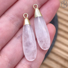 Подвеска капля огранка горный хрусталь, цвет золото 30х9 мм