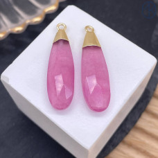 Подвеска капля огранка кварц розовый тонированный, цвет золото 30х9 мм