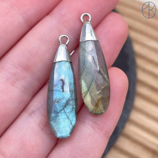 Подвеска капля огранка лабрадор, цвет серебро 30х9 мм