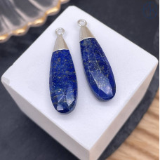 Подвеска капля огранка лазурит, цвет серебро 30х9 мм