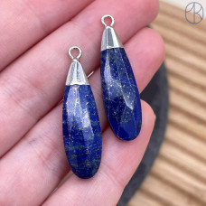 Подвеска капля огранка лазурит, цвет серебро 30х9 мм