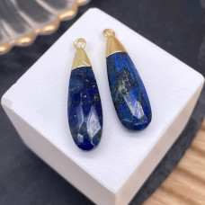 Подвеска капля огранка лазурит, цвет золото 30х9 мм