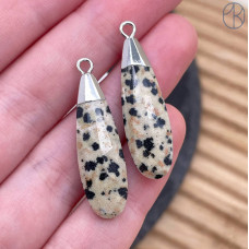 Подвеска капля огранка яшма далматиновая, цвет серебро 30х9 мм