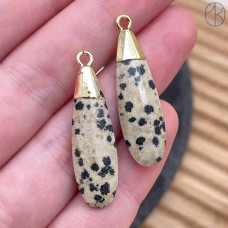 Подвеска капля огранка яшма далматиновая, цвет золото 30х9 мм