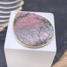 Подвеска капля родонит черно-розовый, цвет золото 40х34 мм