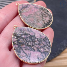 Подвеска капля родонит черно-розовый, цвет золото 40х34 мм