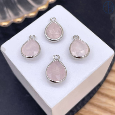 Подвеска капля розовый кварц, цвет серебро 11 мм