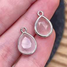 Подвеска капля розовый кварц, цвет серебро 11 мм