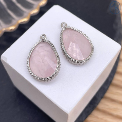 Подвеска капля розовый кварц, цвет серебро 23 мм