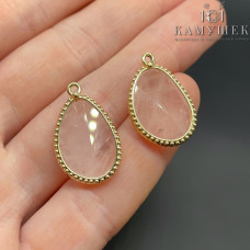 Подвеска капля розовый кварц, цвет золото 23 мм