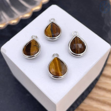 Подвеска капля тигровый глаз, цвет серебро 11 мм