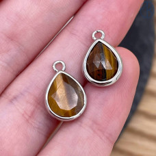 Подвеска капля тигровый глаз, цвет серебро 11 мм