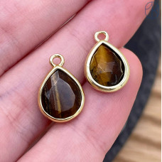 Подвеска капля тигровый глаз, цвет золото 11 мм