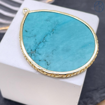 Подвеска капля турквенит, цвет золото 40х34 мм