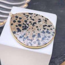 Подвеска капля яшма далматиновая, цвет золото 40х34 мм